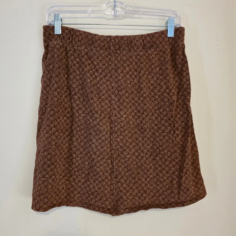 LL Bean Womens Leaf Print Skirt Size Small Brown Cotton Mini Hemmed Cottage